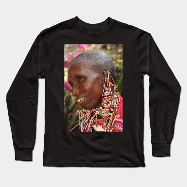 Portrait of an Older Maasai (or Masai) Woman, East Africa Long Sleeve T-Shirt by Carole-Anne